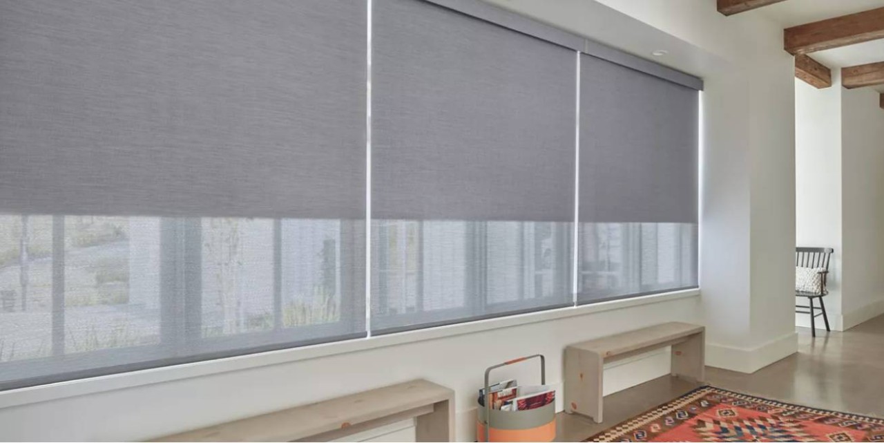 Hunter Douglas Designer Roller Shades blocking light in a home near Jamesburg, NJ